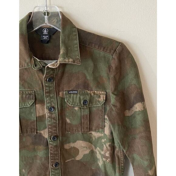Volcom Boys Huckster Camo Print Button Down Long Sleeve Shirt Small 8 Years - Picture 3 of 4